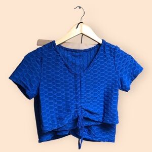 Groovy NWT Blue 2pc Festival Set Stretchy Crop Top & Bike Shorts Women’s S/M